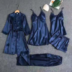 FawaQa | 5 Piece Royal Bridal Silk Night Gown set - FawaQa