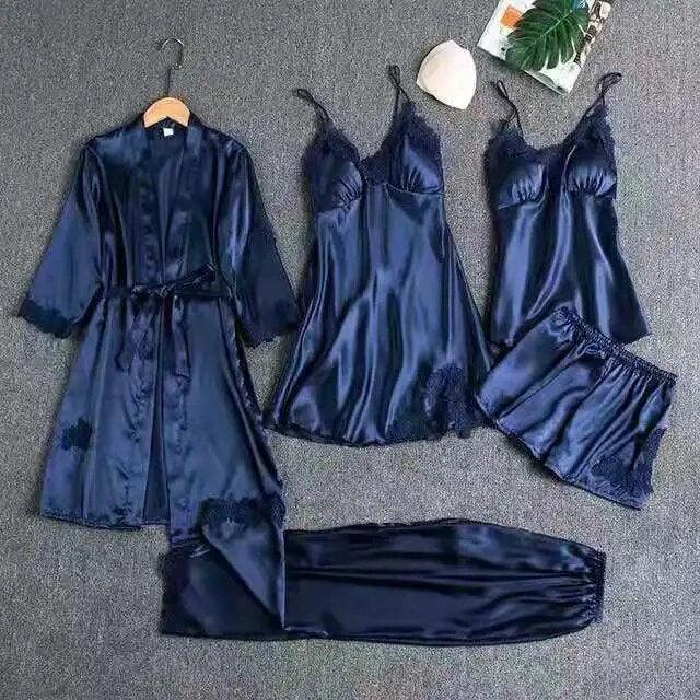 FawaQa | 5 Piece Royal Bridal Silk Night Gown set - FawaQa