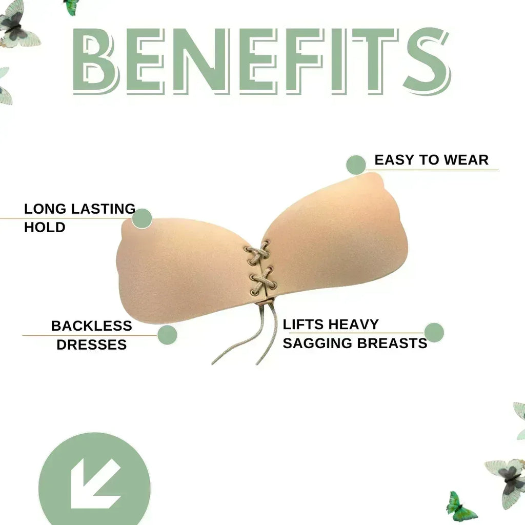 FawaQa Butterfly Strapless Bra | Silicon Self Sticky Invisible Bra with Drawstring for Women - FawaQa