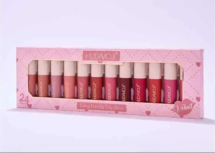 FawaQa | Hudamoji Velvet Long Lasting Lip Gloss 12Pcs Set - FawaQa