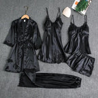 FawaQa | 5 Piece Royal Bridal Silk Night Gown set - FawaQa