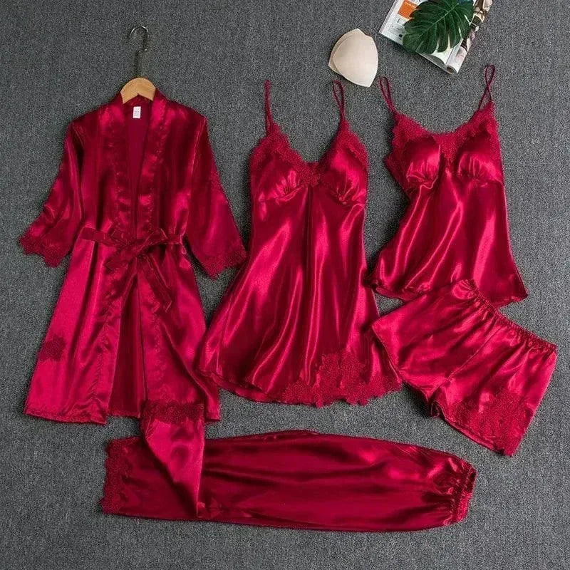 FawaQa | 5 Piece Royal Bridal Silk Night Gown set - FawaQa