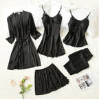 FawaQa | 5 Piece Royal Bridal Silk Night Gown set - FawaQa