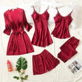 FawaQa | 5 Piece Royal Bridal Silk Night Gown set - FawaQa