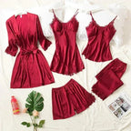 FawaQa | 5 Piece Royal Bridal Silk Night Gown set - FawaQa