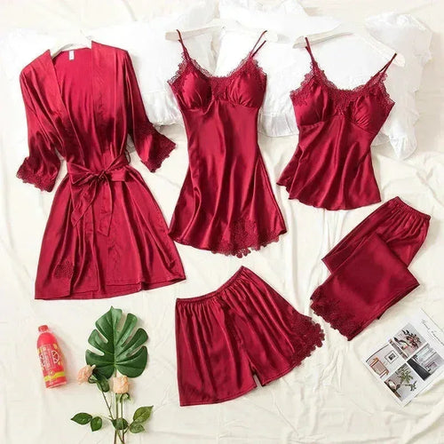 FawaQa | 5 Piece Royal Bridal Silk Night Gown set - FawaQa