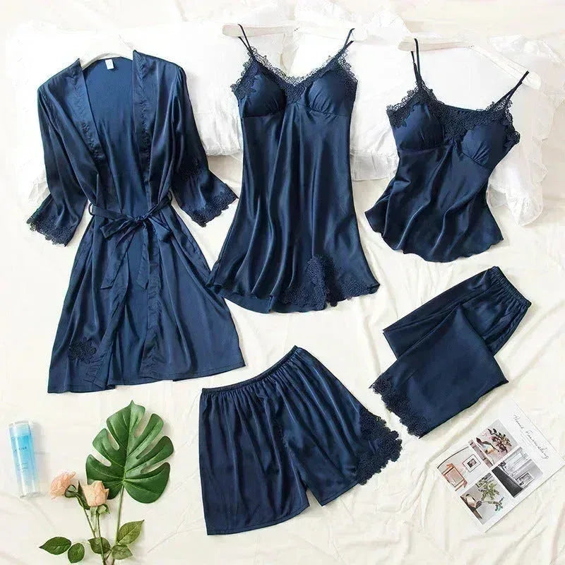 FawaQa | 5 Piece Royal Bridal Silk Night Gown set - FawaQa
